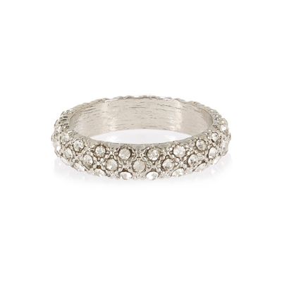 Silver tone encrusted ring